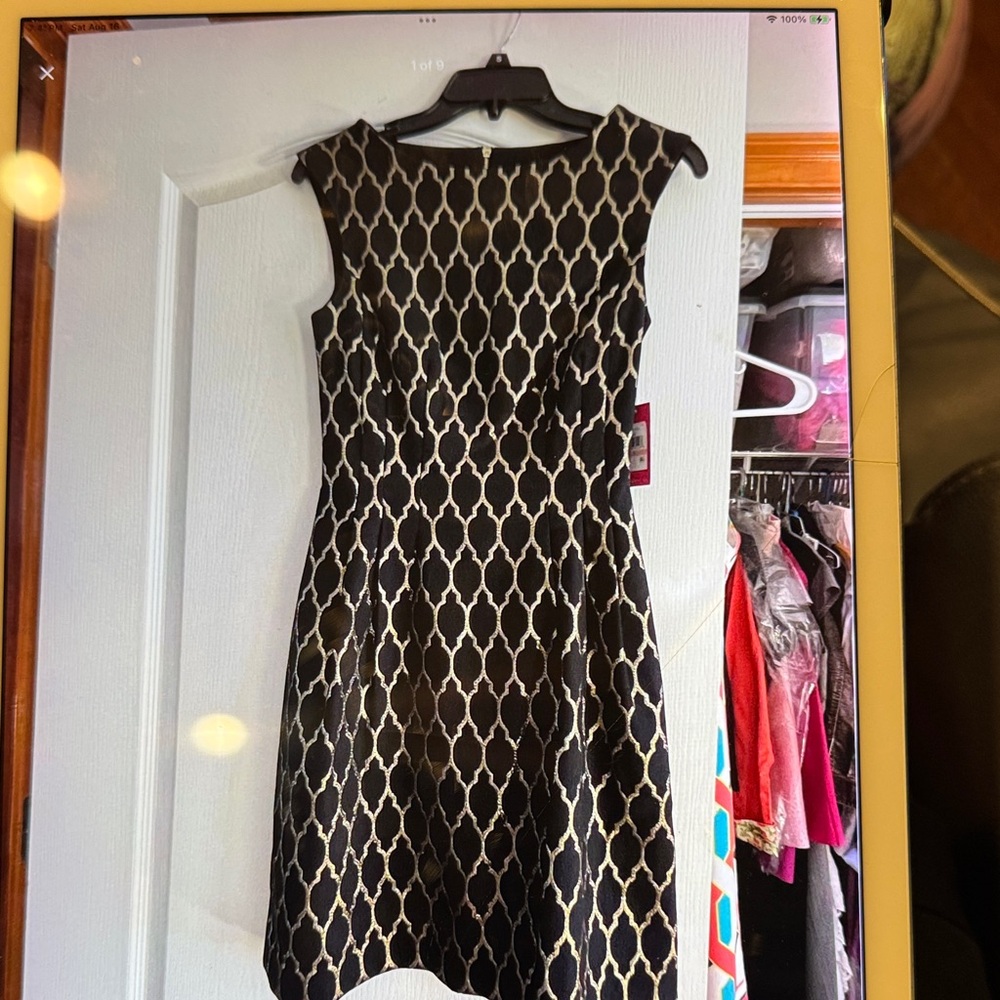 Vince Camuto Black and Gold Geometric Mini Dress